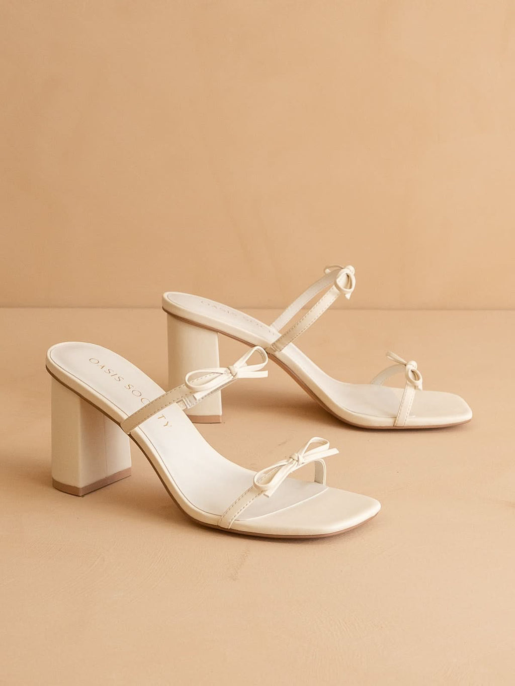 The Wendy | Beige Double Strap Bow Heels in Beige - HEELS photo