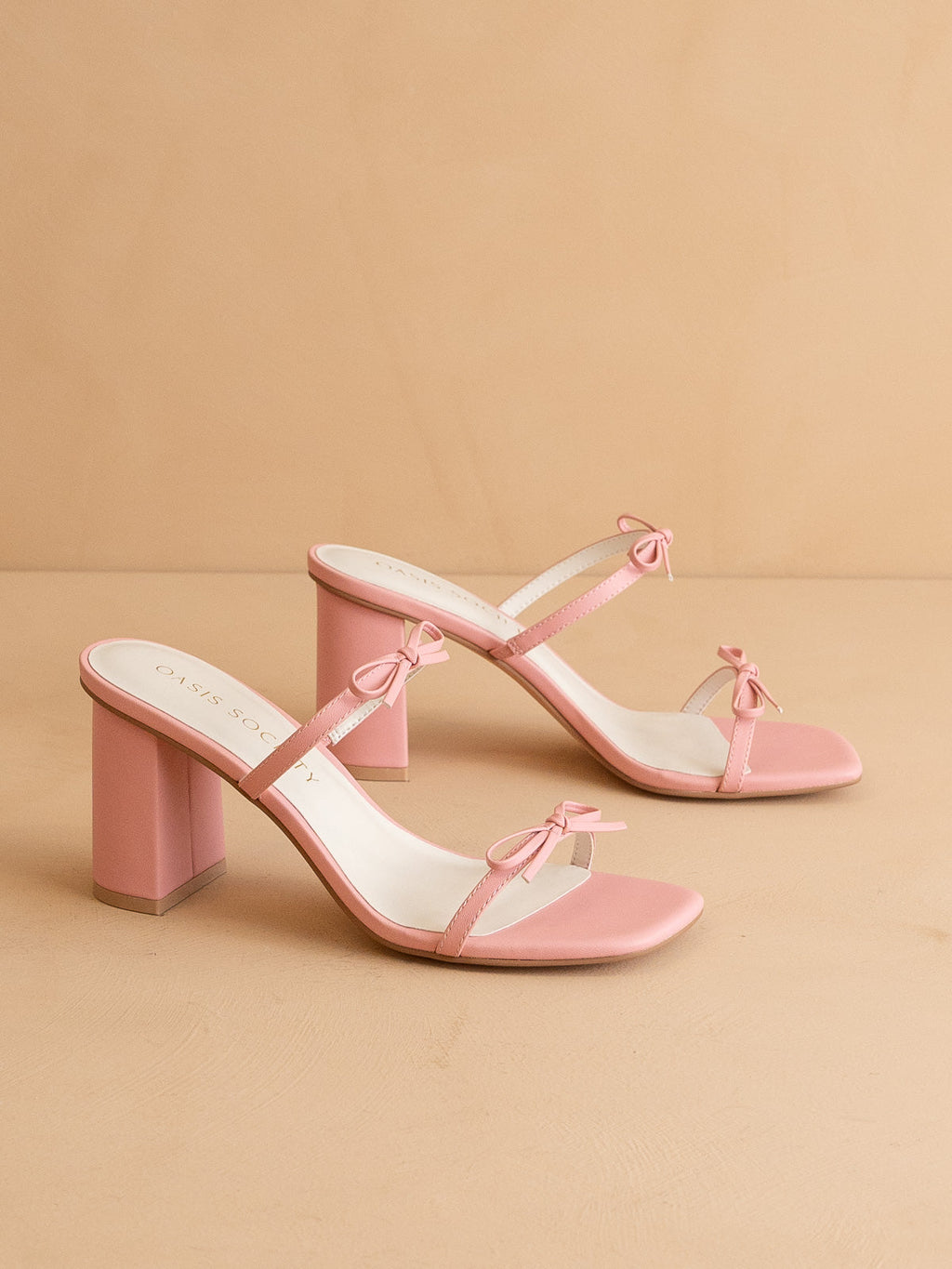 The Wendy | Pink Double Strap Double Bow Heels in - HEELS photo