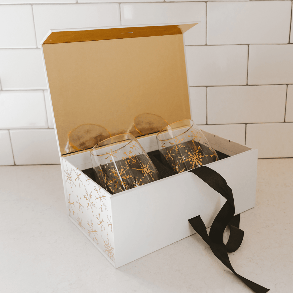 Snowflakes Stemless Wine Glass - Boxed Set of 2 in - wine glass boxed set photo