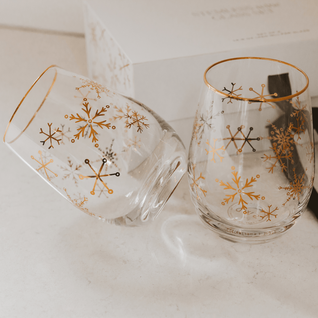 Snowflakes Stemless Wine Glass - Boxed Set of 2 in - wine glass boxed set photo