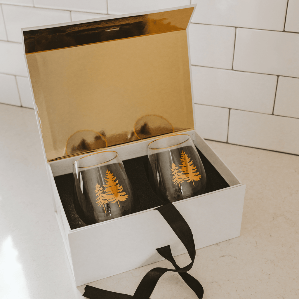 Trees Stemless Wine Glass - Boxed Set of 2 in - wine glass boxed set photo
