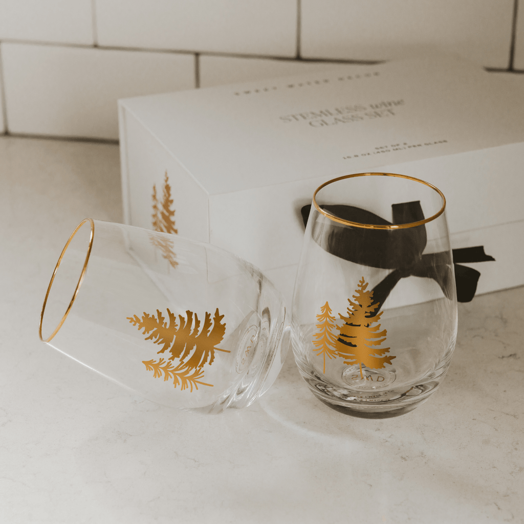 Trees Stemless Wine Glass - Boxed Set of 2 in - wine glass boxed set photo