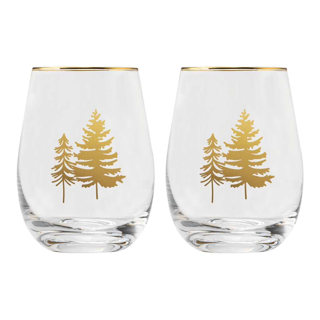 Trees Stemless Wine Glass - Boxed Set of 2 in - wine glass boxed set photo