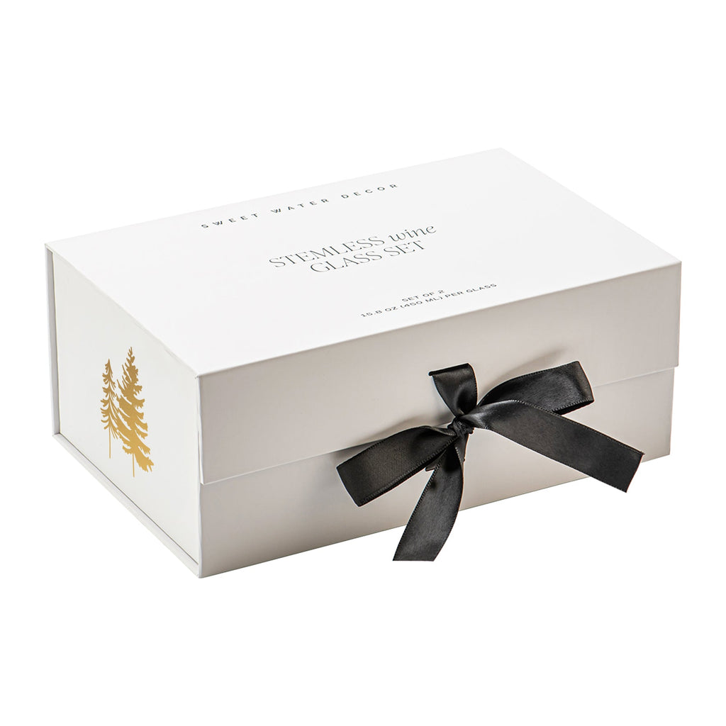 Trees Stemless Wine Glass - Boxed Set of 2 in - wine glass boxed set photo