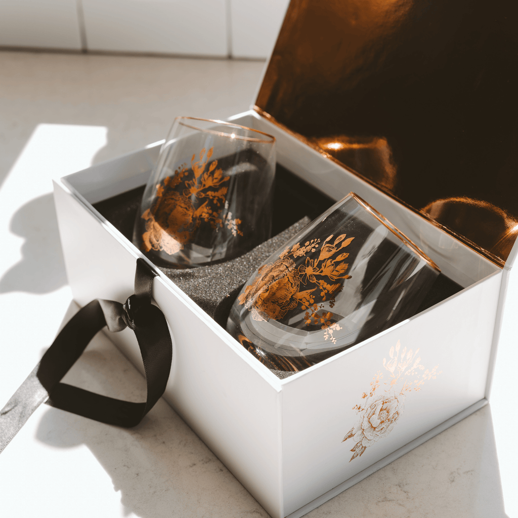 Delft Stemless Wine Glass - Boxed Set of 2 in - wine glass boxed set photo