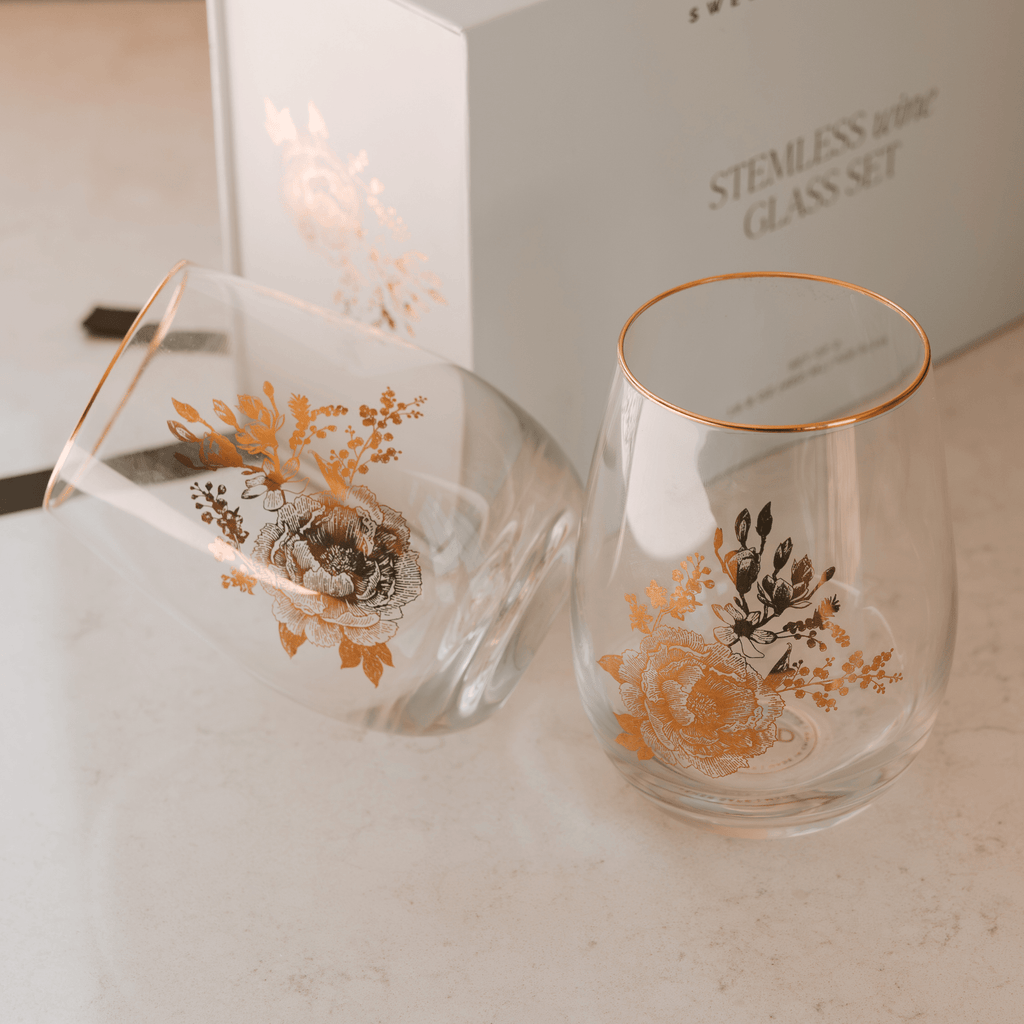 Delft Stemless Wine Glass - Boxed Set of 2 in - wine glass boxed set photo