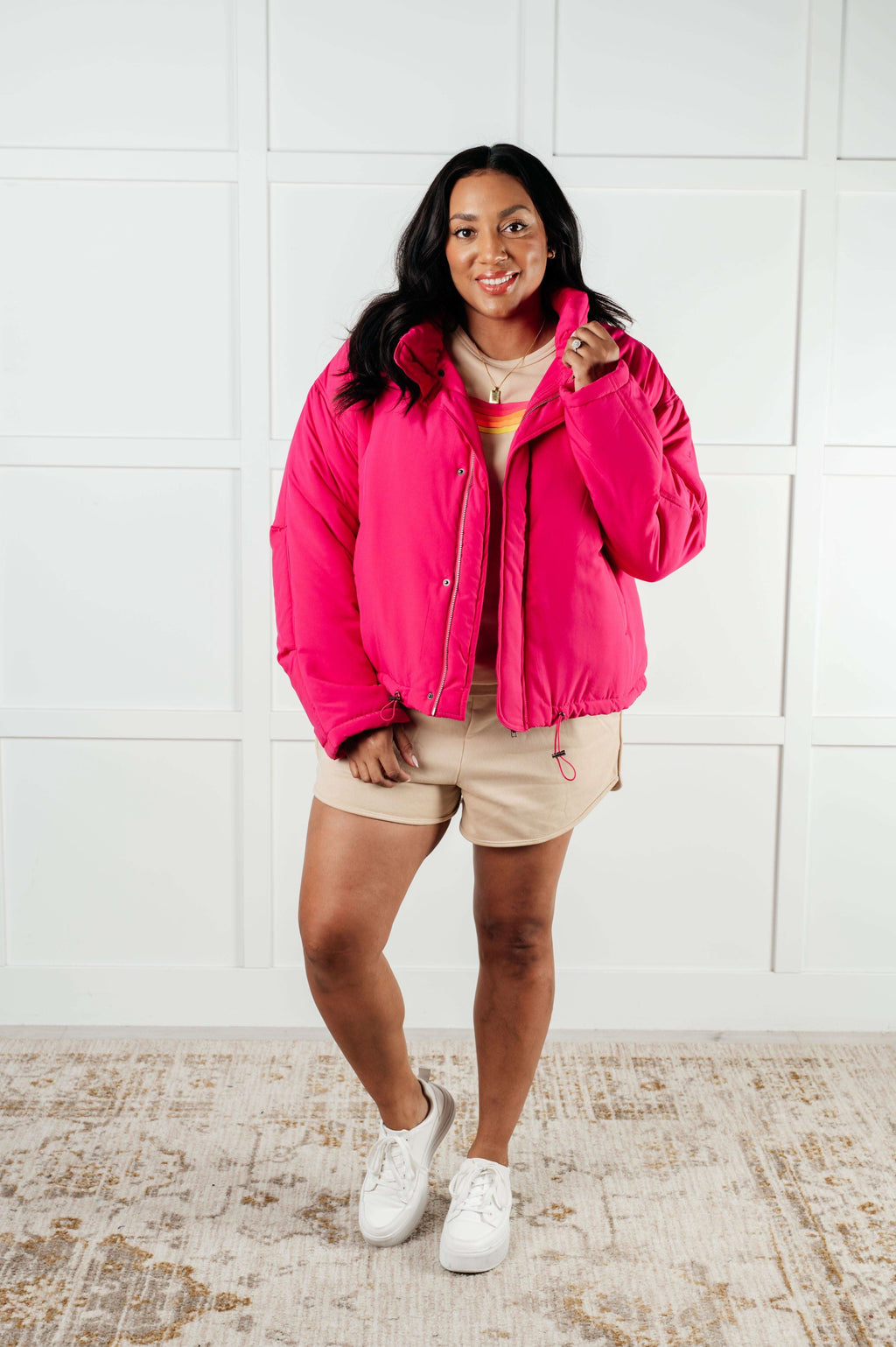 Retro Rainbow Shorts Set in Tan in - Sets photo