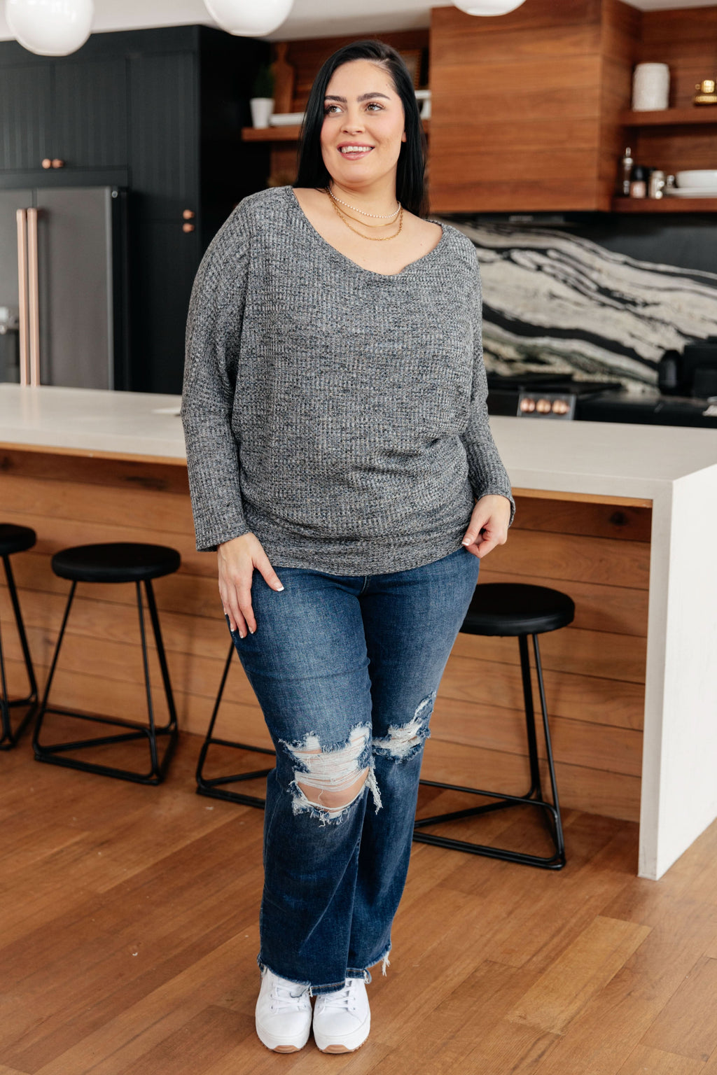 Warm Thoughts Ribbed Top in Charcoal in - Tops photo