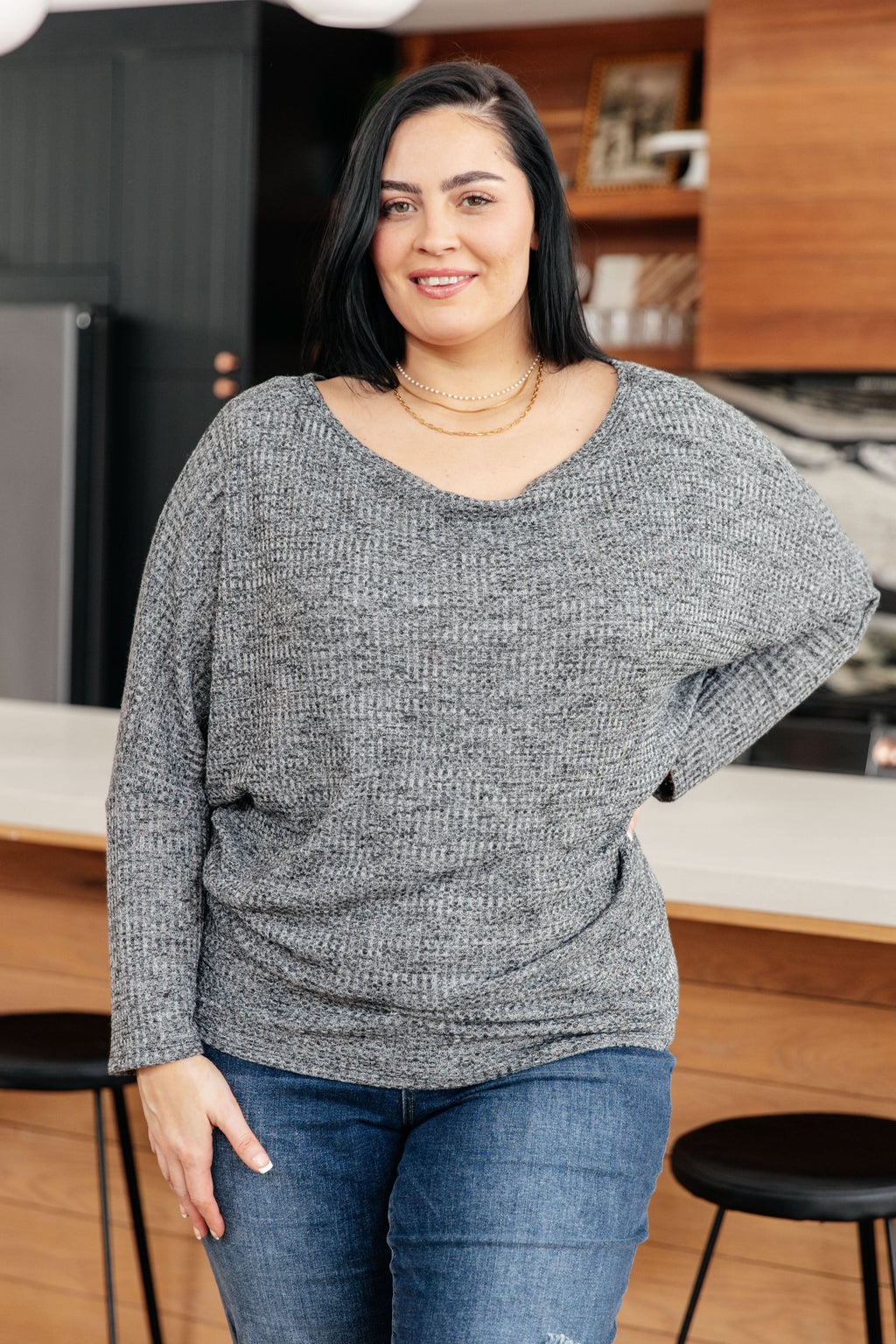 Warm Thoughts Ribbed Top in Charcoal in - Tops photo
