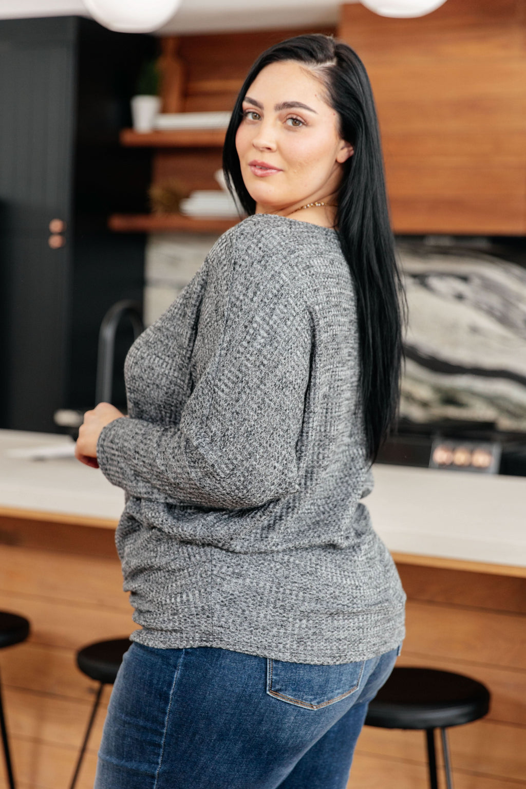 Warm Thoughts Ribbed Top in Charcoal in - Tops photo