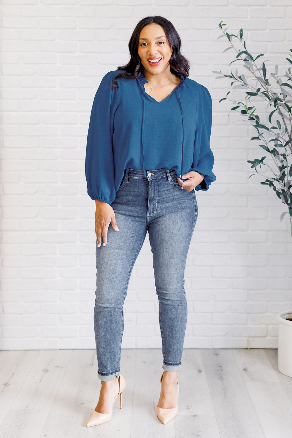 We Believe Keyhole Tie Detail Blouse in - Blouses photo