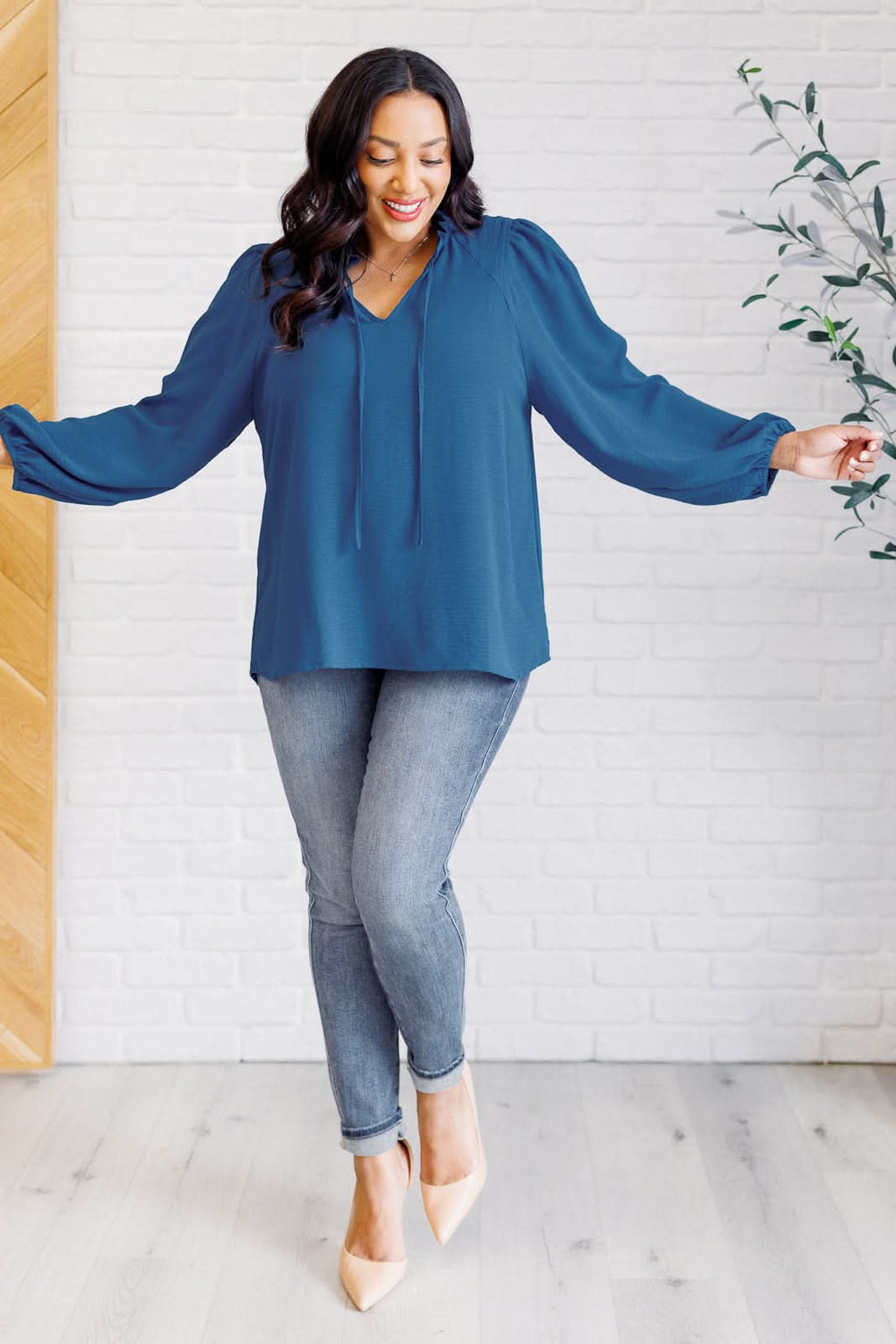 We Believe Keyhole Tie Detail Blouse in - Blouses photo
