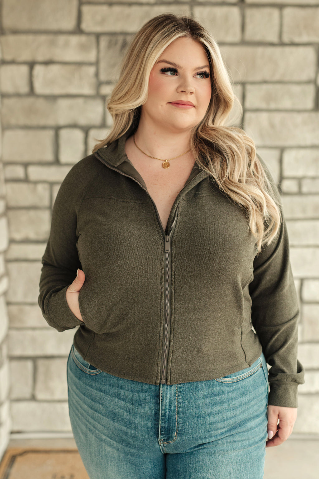Where Are You Zip Up Jacket in Olive in - Layers photo