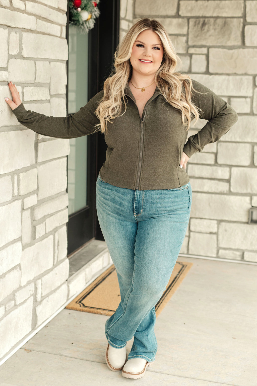 Where Are You Zip Up Jacket in Olive in - Layers photo