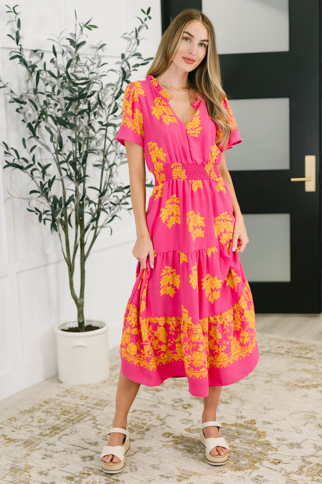 Whispering Willow V-Neck Dress in Fuchsia in - Womens photo