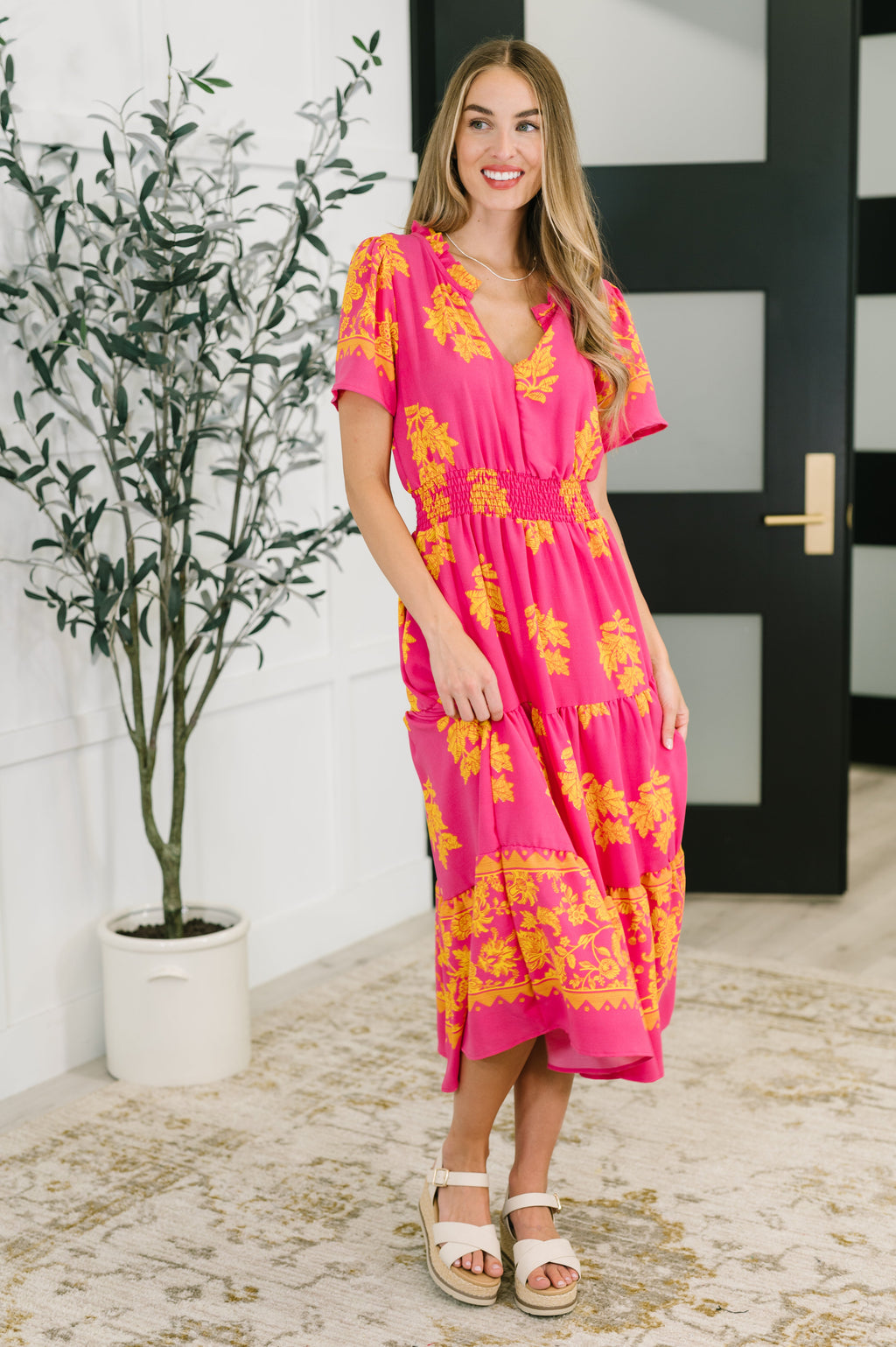 Whispering Willow V-Neck Dress in Fuchsia in - Womens photo