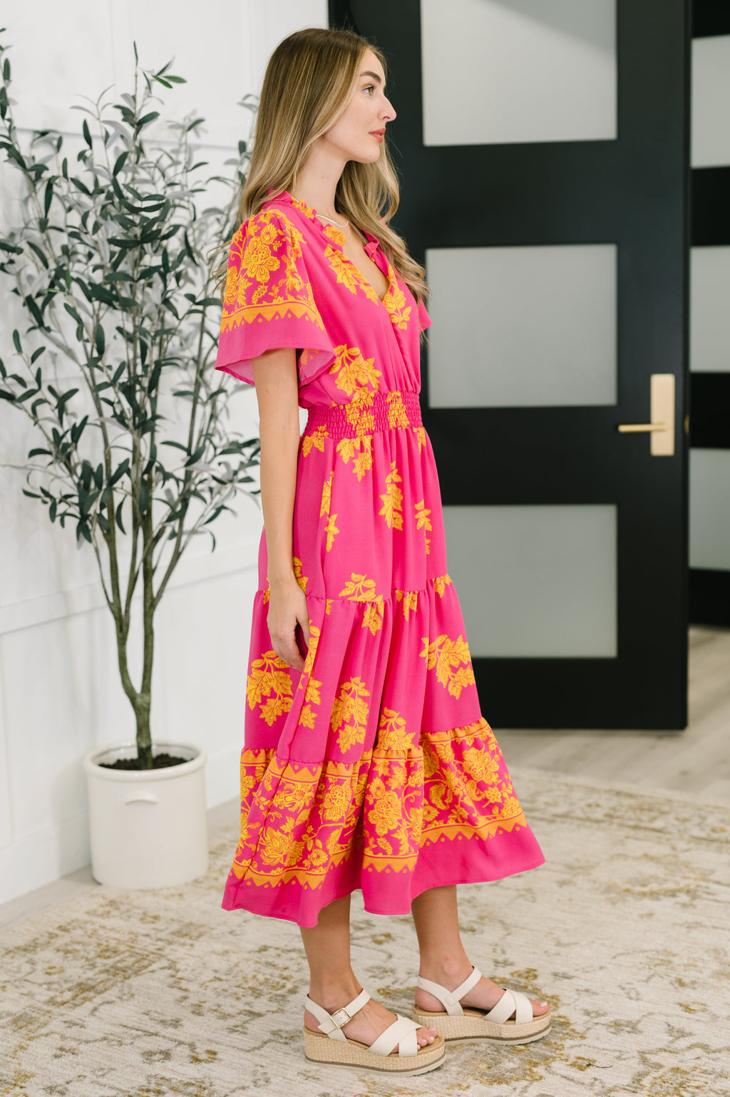 Whispering Willow V-Neck Dress in Fuchsia in - Womens photo