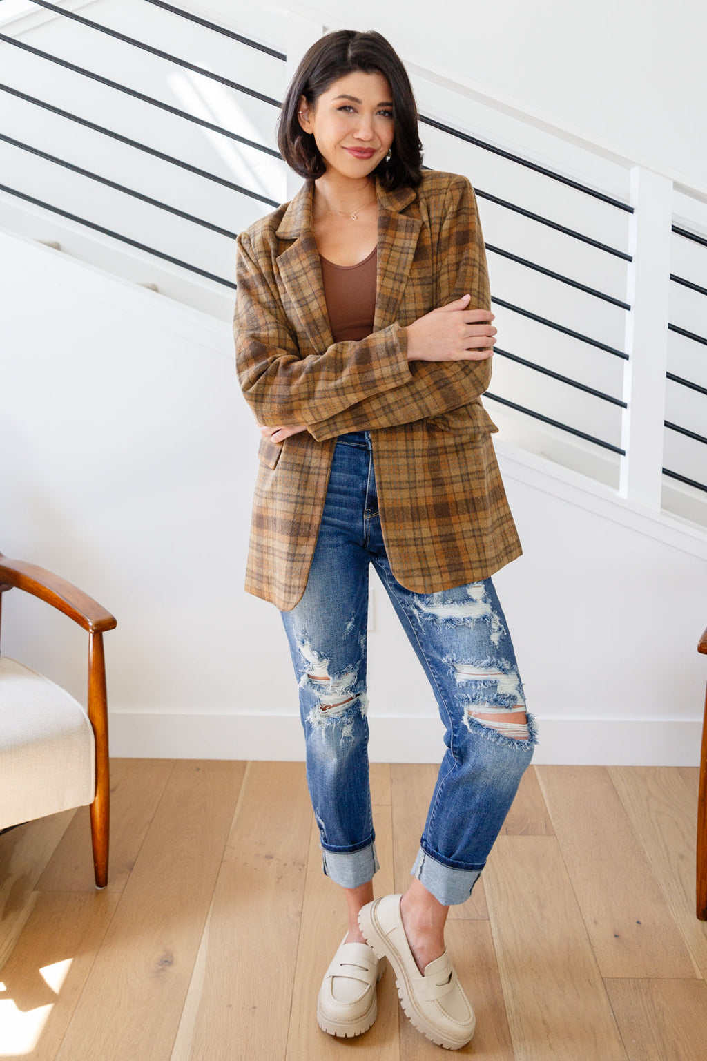World Class Plaid Blazer in - Layers photo