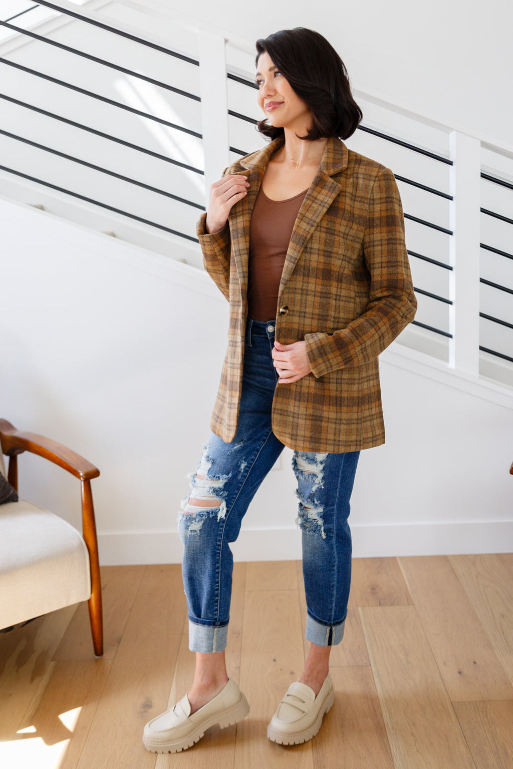 World Class Plaid Blazer in - Layers photo