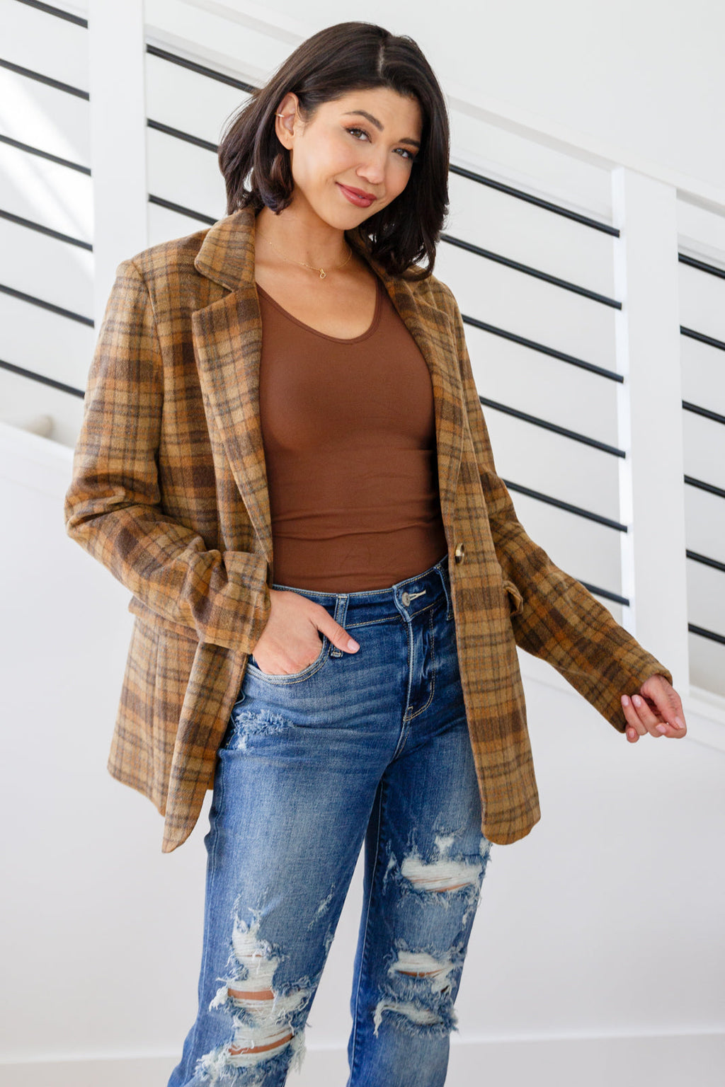 World Class Plaid Blazer in - Layers photo
