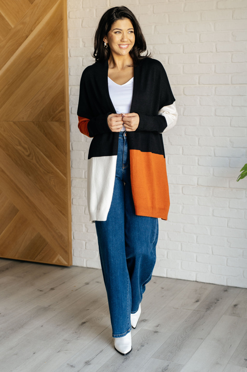 Writer's Block Color Block Open Front Cardigan in - Layers photo