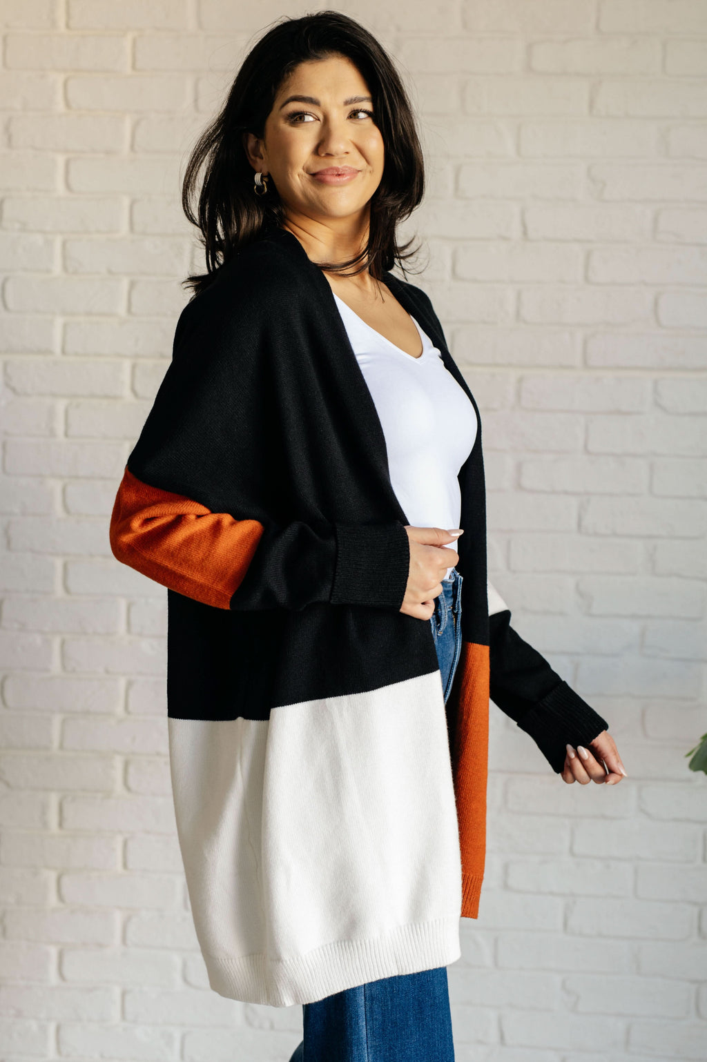 Writer's Block Color Block Open Front Cardigan in - Layers photo