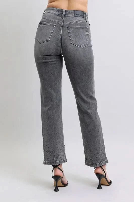 Judy Blue Full Size High Waist Rhinestone Straight Jeans Plus Size in - photo