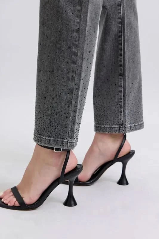 Judy Blue Full Size High Waist Rhinestone Straight Jeans Plus Size in - photo