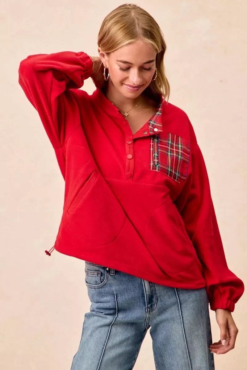 BiBi Christmas Theme Fleece Buttoned Top with Pockets in - photo