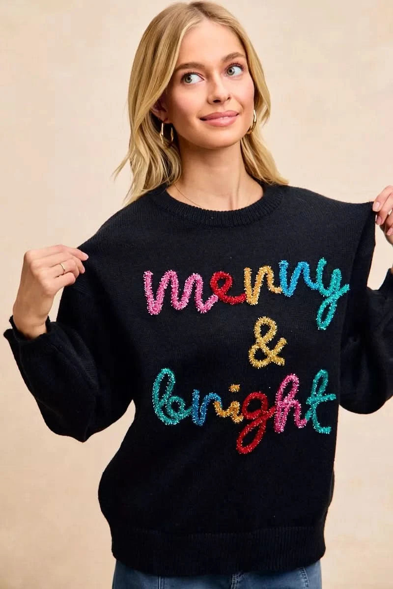 BiBi Tinsel Lettering Christmas Sweater in - photo