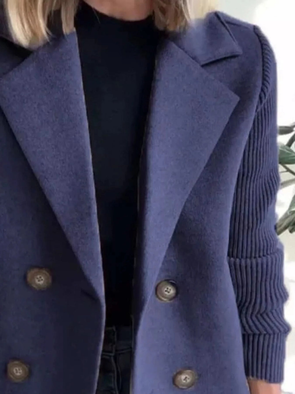 Knit Sleeve Double-Breasted Outerwear in - photo