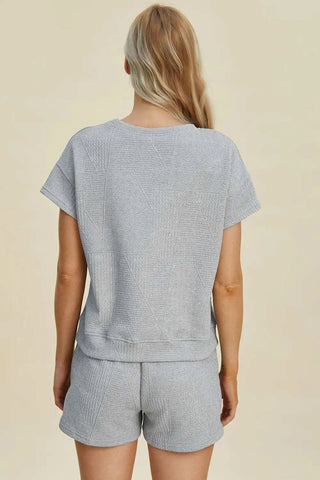 Double Take Full Size Texture Short Sleeve Top and Shorts Set - SwagglyLife Home & Fashion Double Take Full Size Texture Short Sleeve Top and Shorts Set - SwagglyLife Home & Fashion