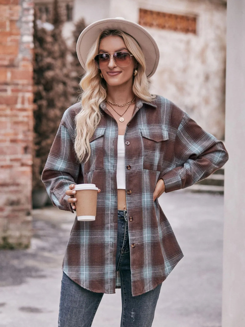 Plaid Button-Down Long Sleeve Shirt in - photo