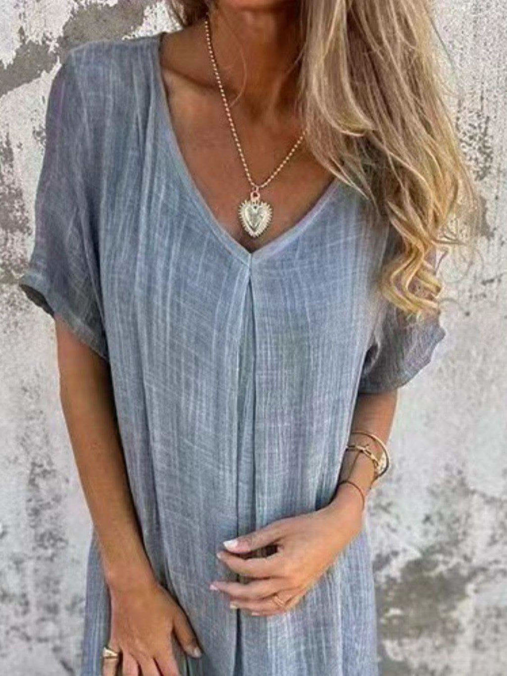 Full Size V-Neck Short Sleeve Midi Dress Plus Size in - dresses photo