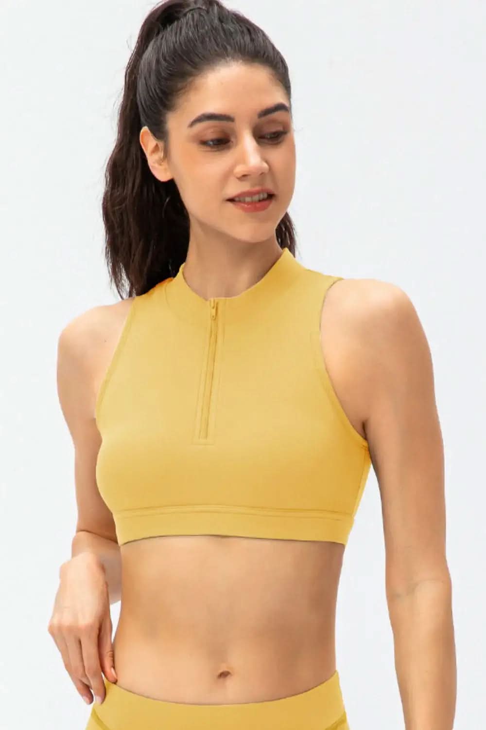 Full Size Cropped Cutout Back Zipper Front Active Tank Top in Banana Yellow - photo