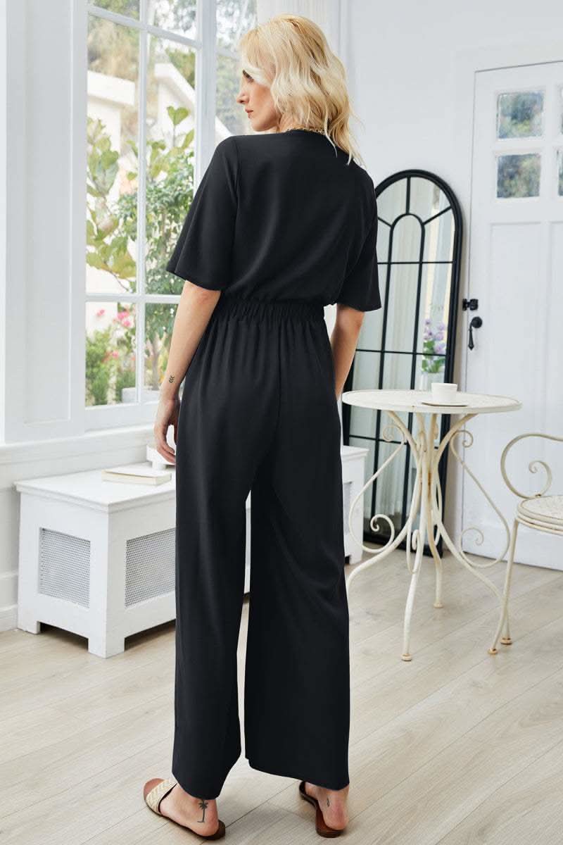 Tie Front Cutout Wide Leg Jumpsuit in - photo