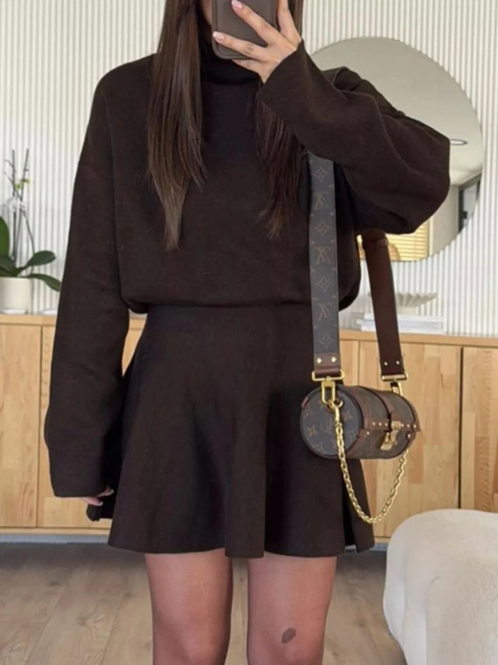 Round Neck Long Sleeve Mini Sweater Dress in - photo
