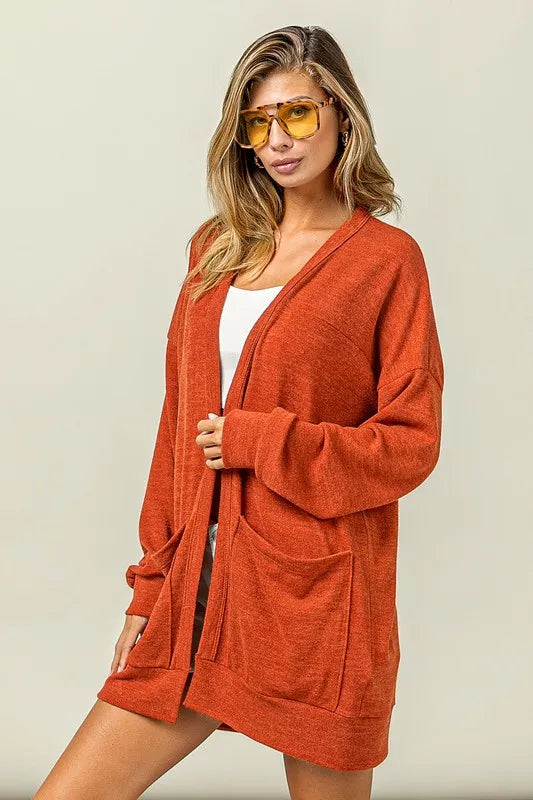 BiBi Open Front Drop Shoulder Cardigan with Pockets in - photo