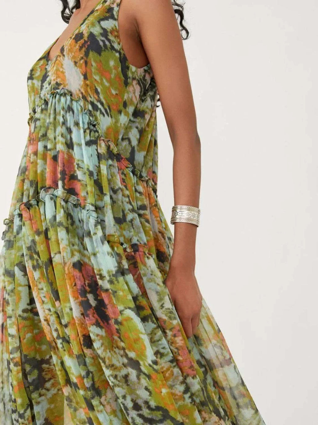 Printed V-Neck Sleeveless Dress - SwagglyLife Home & Fashion