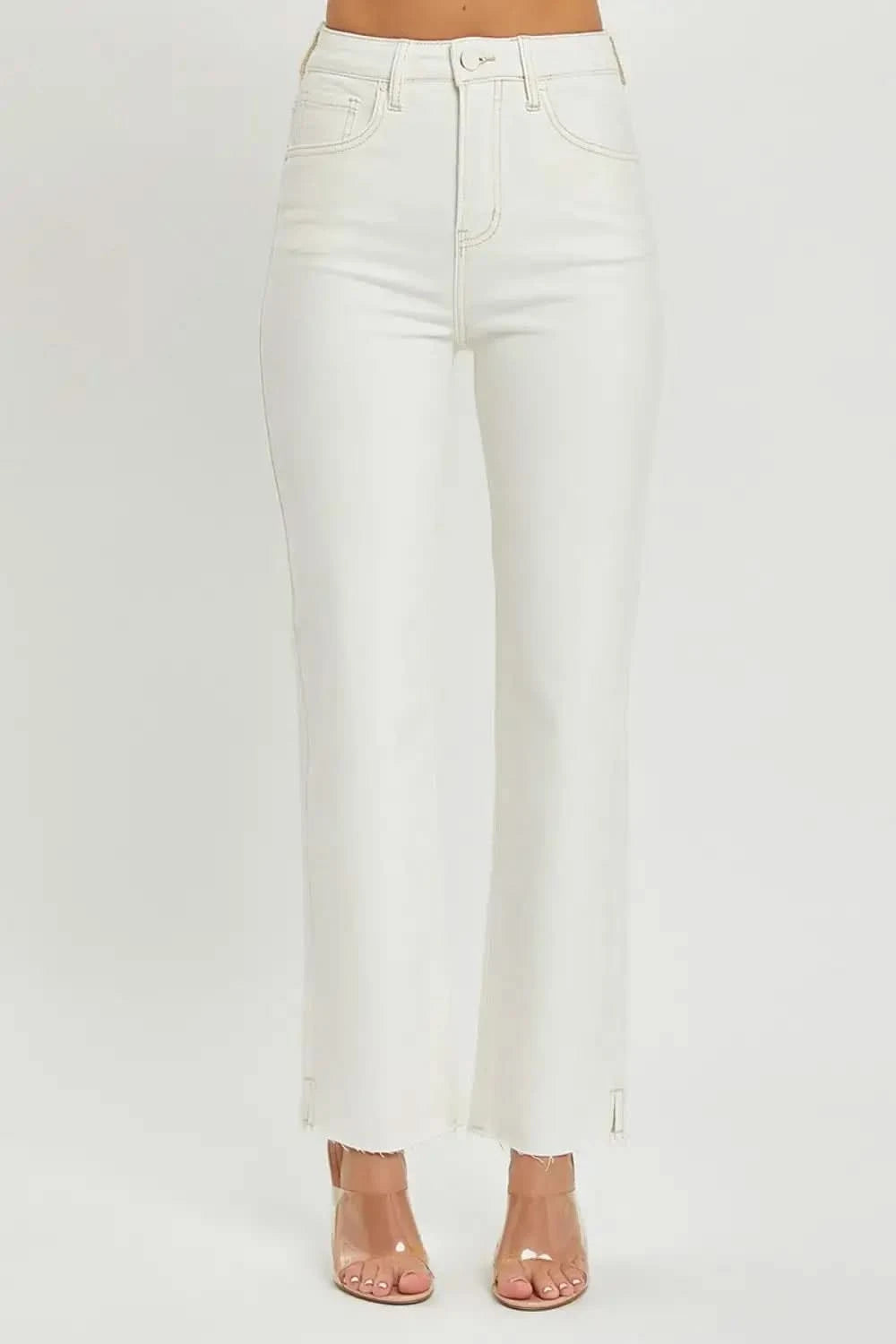 RISEN Full Size High Rise Tummy Control Straight Jeans in Cream - photo