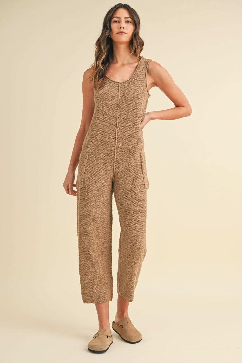 MABLE Sleeveless Knit Crop Jumpsuit with Pockets - SwagglyLife Home & Fashion