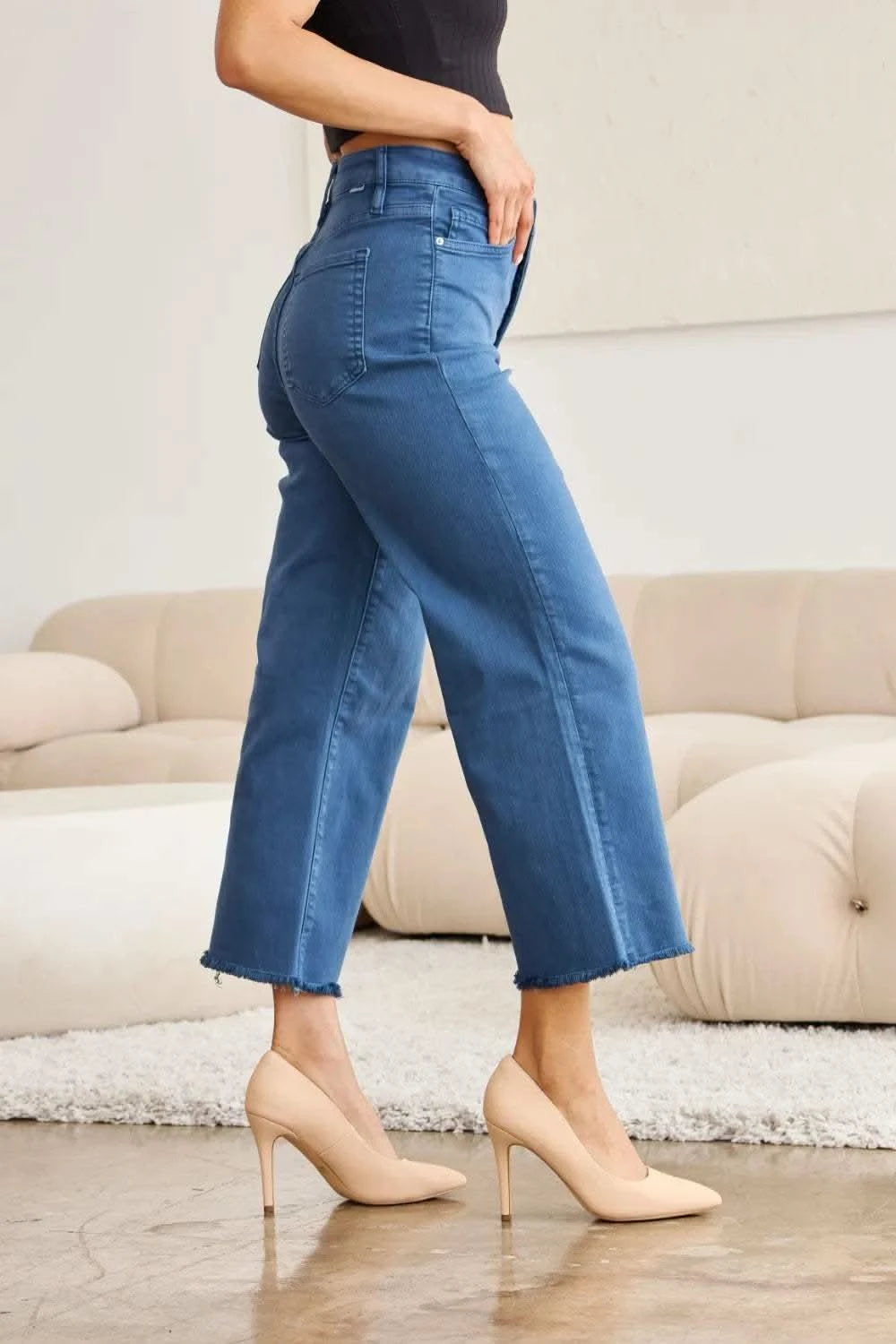 RFM Crop Chloe Full Size Tummy Control High Waist Raw Hem Jeans in - photo