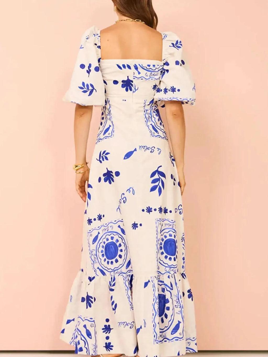 Floral Square Neck Puff Sleeve Maxi Dress with Ruffle Hem in - photo