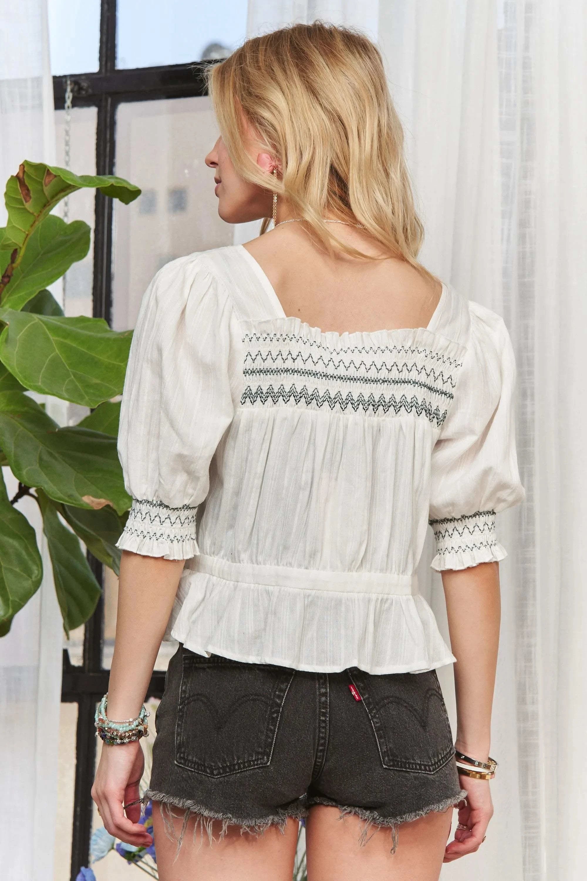 ADORA Smocked Puff Sleeve Peasant Blouse - SwagglyLife Home & Fashion ADORA Smocked Puff Sleeve Peasant Blouse - SwagglyLife Home & Fashion