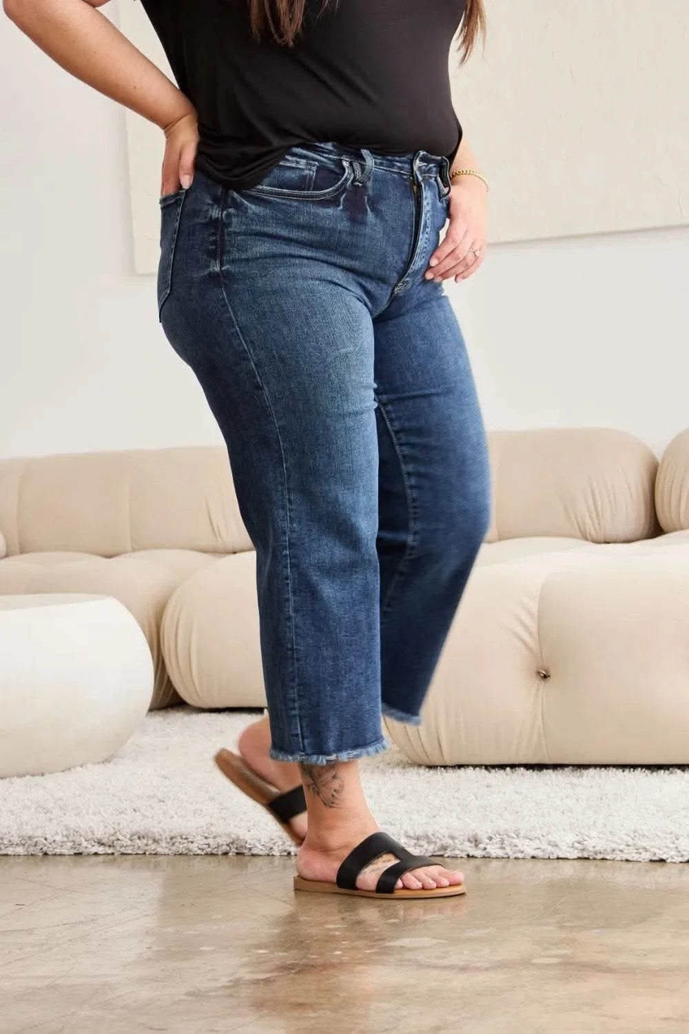 RFM Full Size Tummy Control High Waist Raw Hem Jeans in - photo