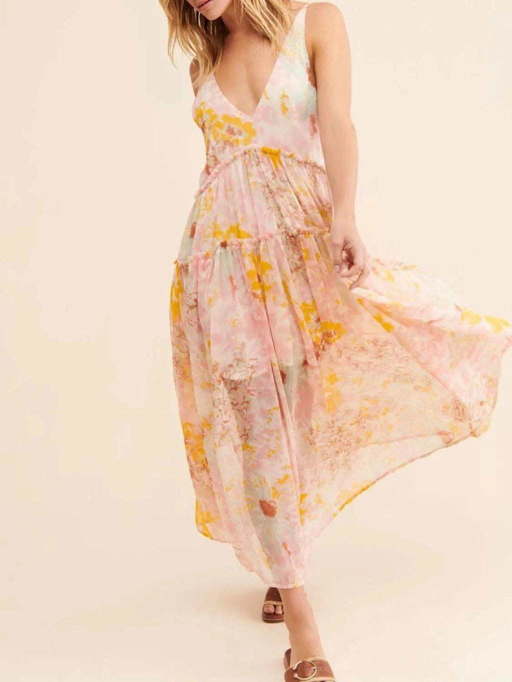 Printed V-Neck Sleeveless Dress - SwagglyLife Home & Fashion