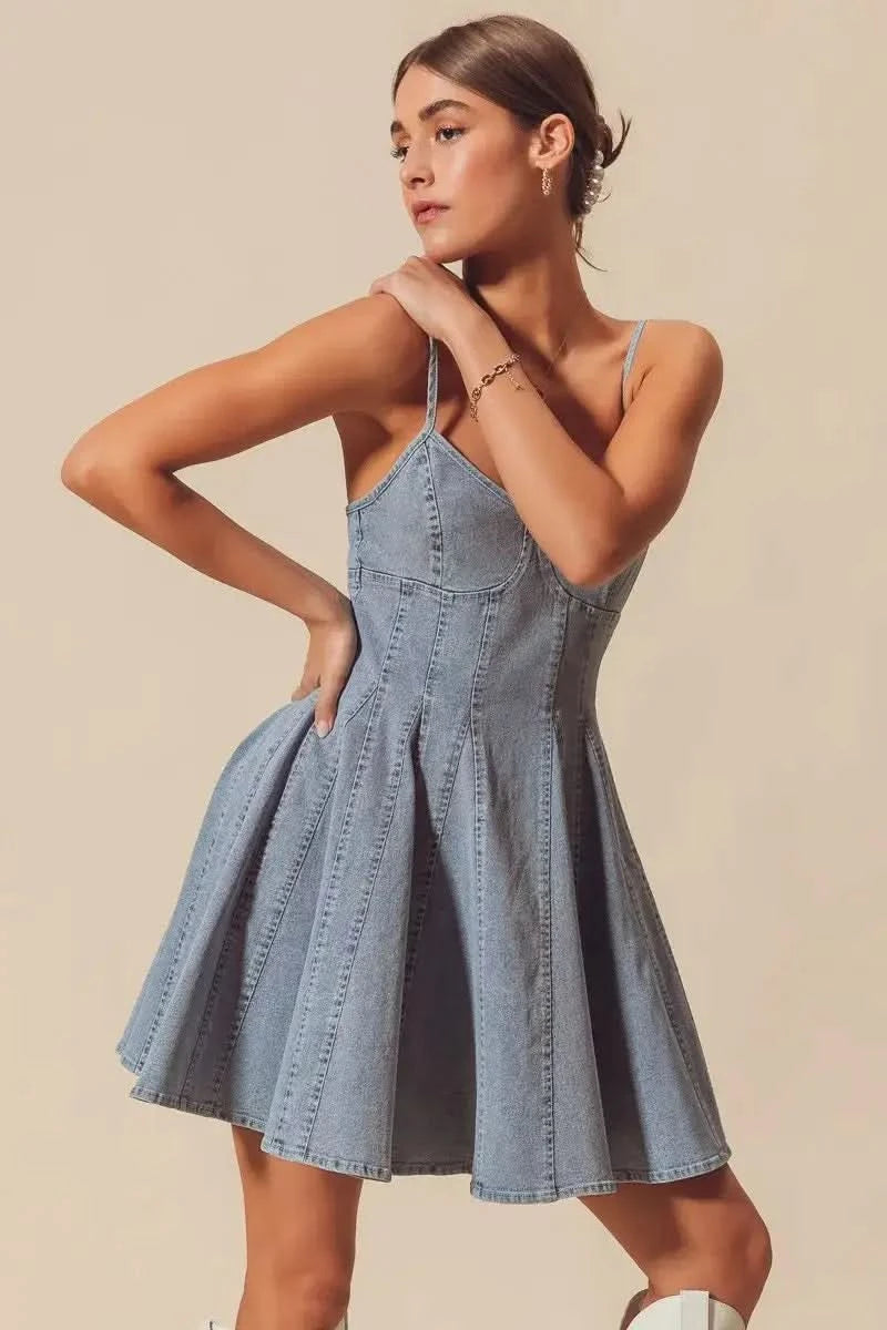 SO ME A Line Fit and Flare Denim Mini Dress in - photo