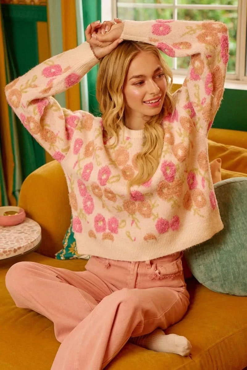 BiBi Towel Texture Floral Pattern Sweater in - photo