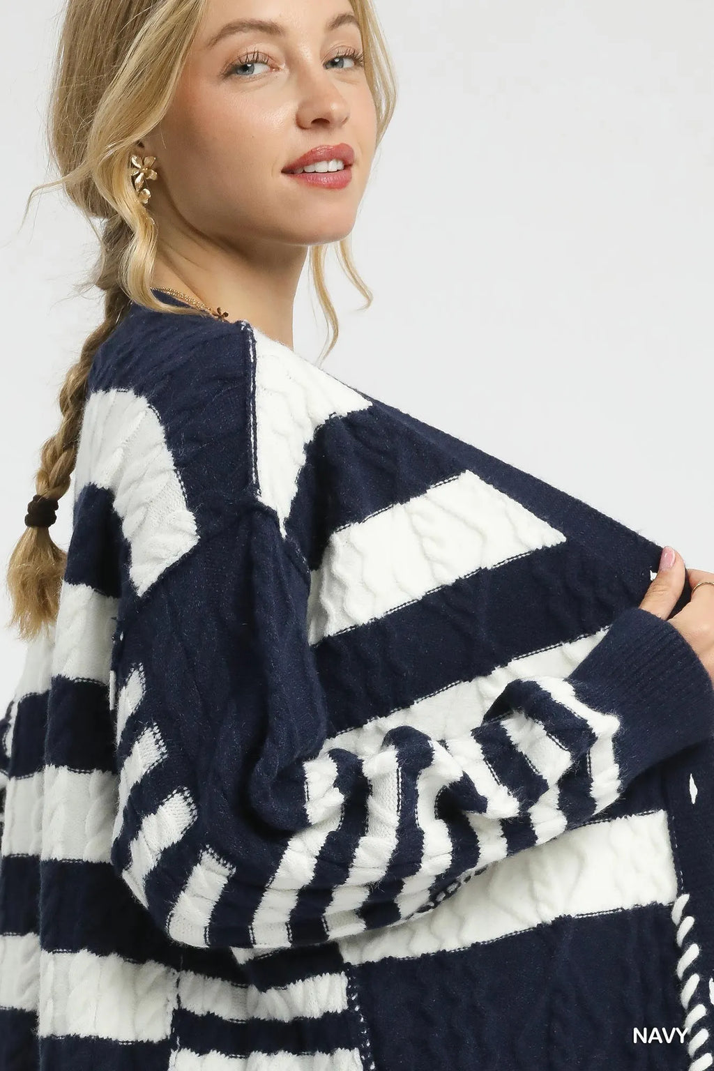 Umgee Cable-Knit Stripe Button-Up Cardigan in - photo
