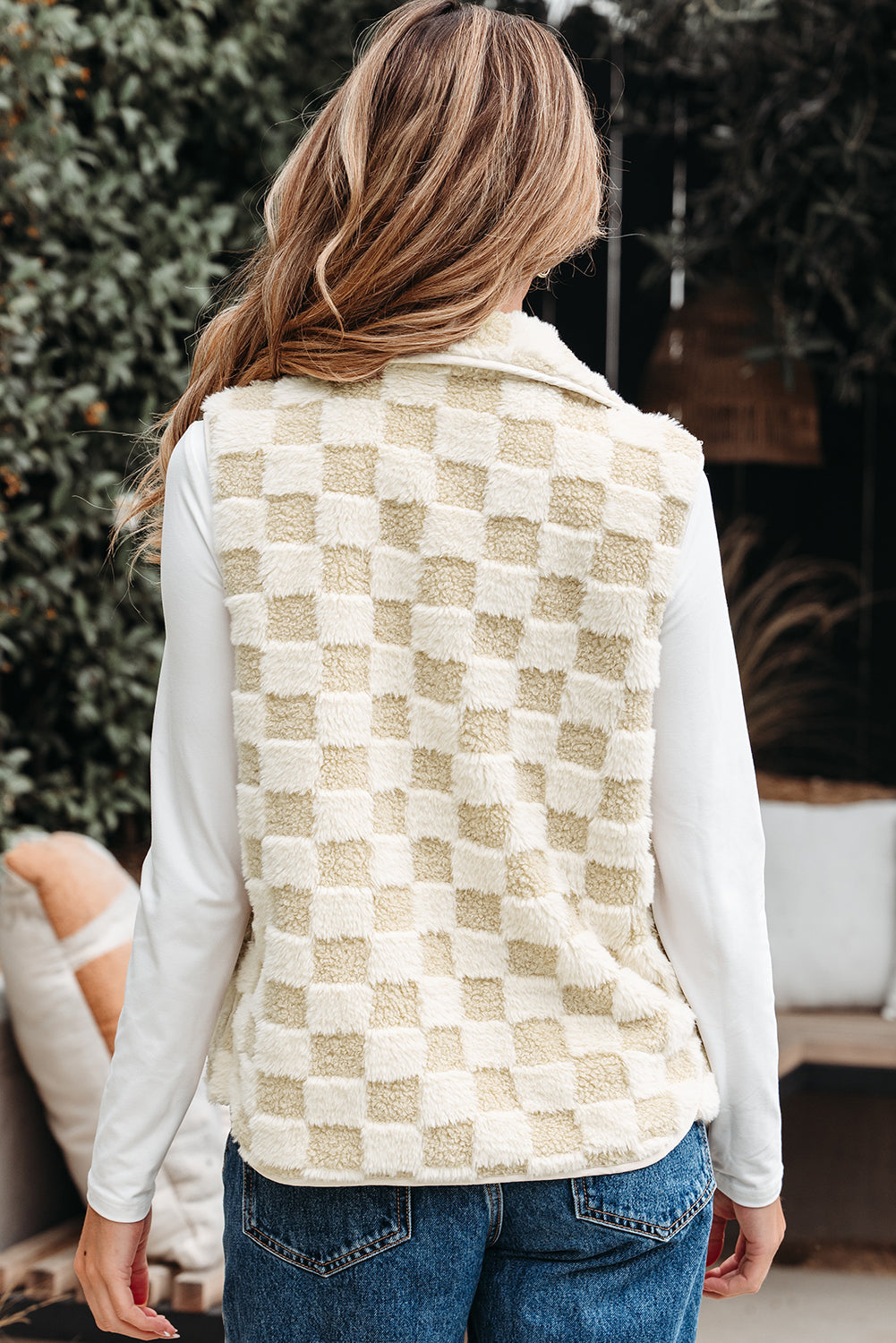 Stevie Sherpa Checkerboard Button Vest With Pocket in - Outerwear/Vests photo